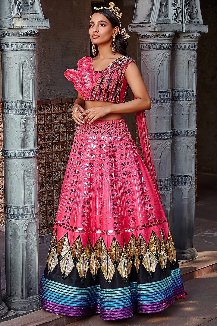 Hot Pink Embroidered Lehenga Set by Shweta Aggarwal