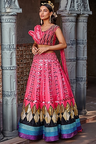 Hot Pink Embroidered Lehenga Set by Shweta Aggarwal
