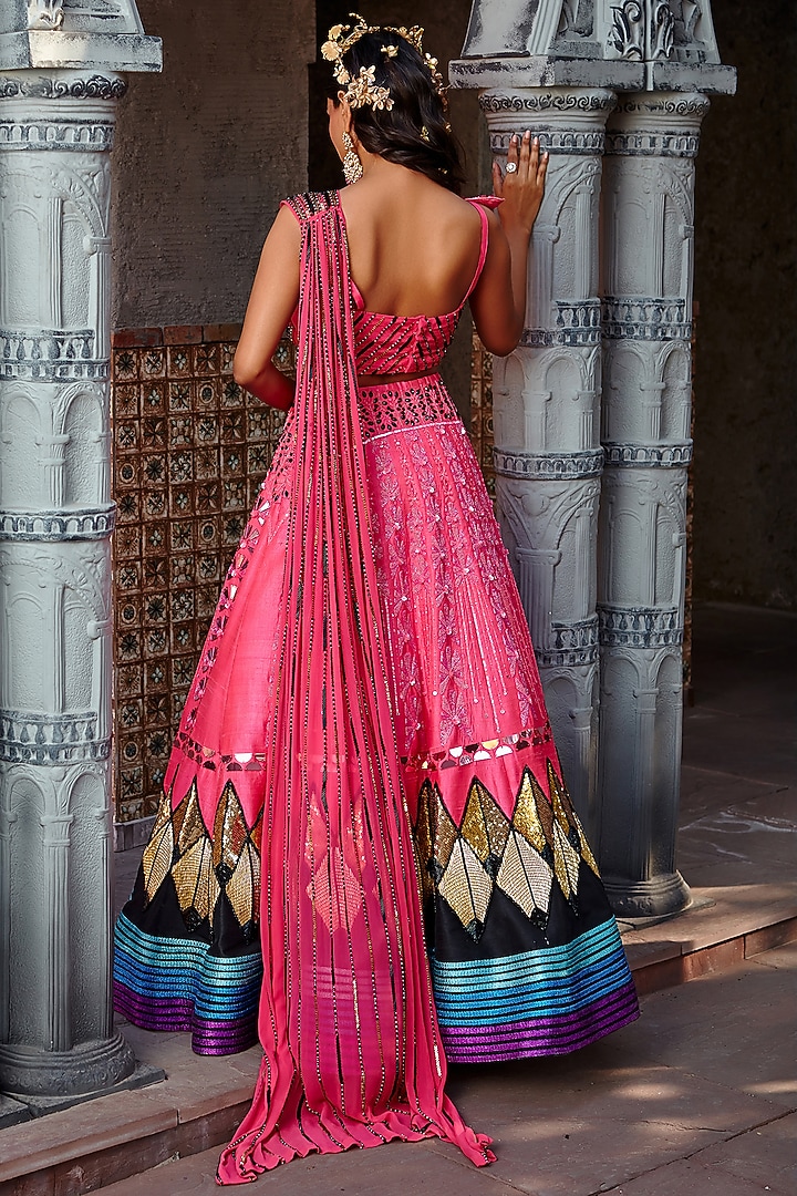 Hot Pink Embroidered Wedding Lehenga Set by Shweta Aggarwal at Pernia's Pop Up Shop