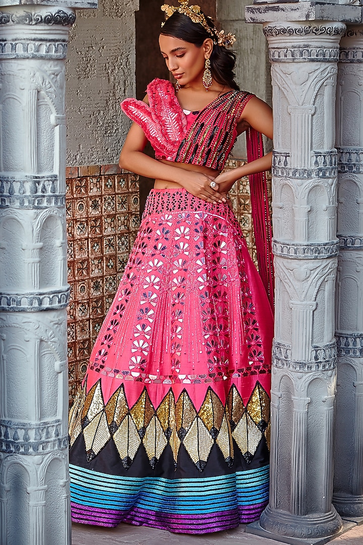 Hot Pink Embroidered Wedding Lehenga Set by Shweta Aggarwal at Pernia's Pop Up Shop