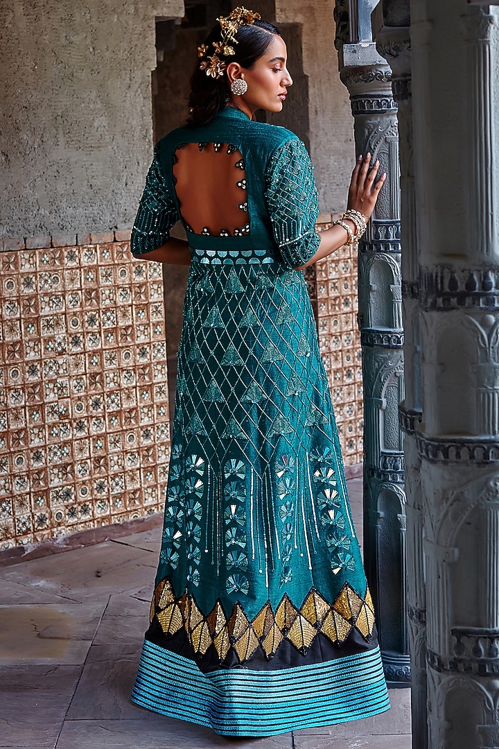 Emerald Green Embroidered Bridal Anarkali Set by Shweta Aggarwal at Pernia's Pop Up Shop