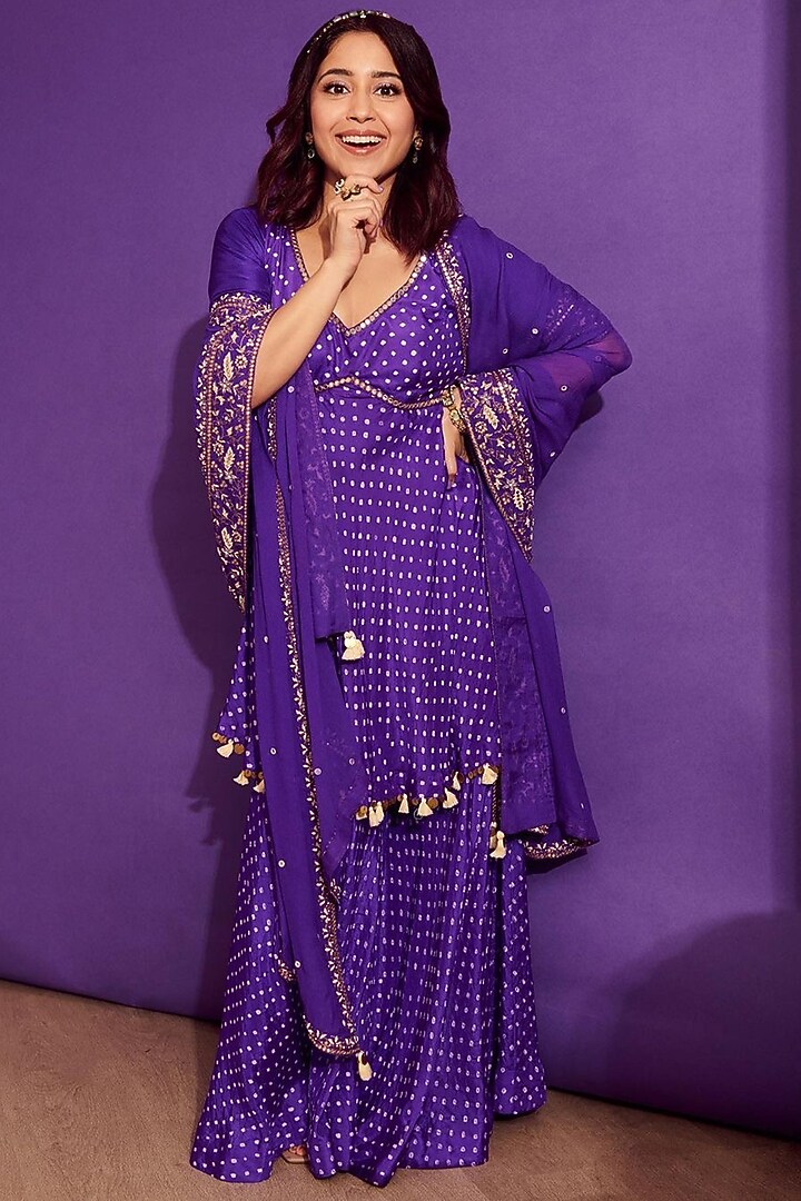 Purple Silk Bandhani Gharara Set by Pink City By Sarika at Pernia's Pop Up Shop