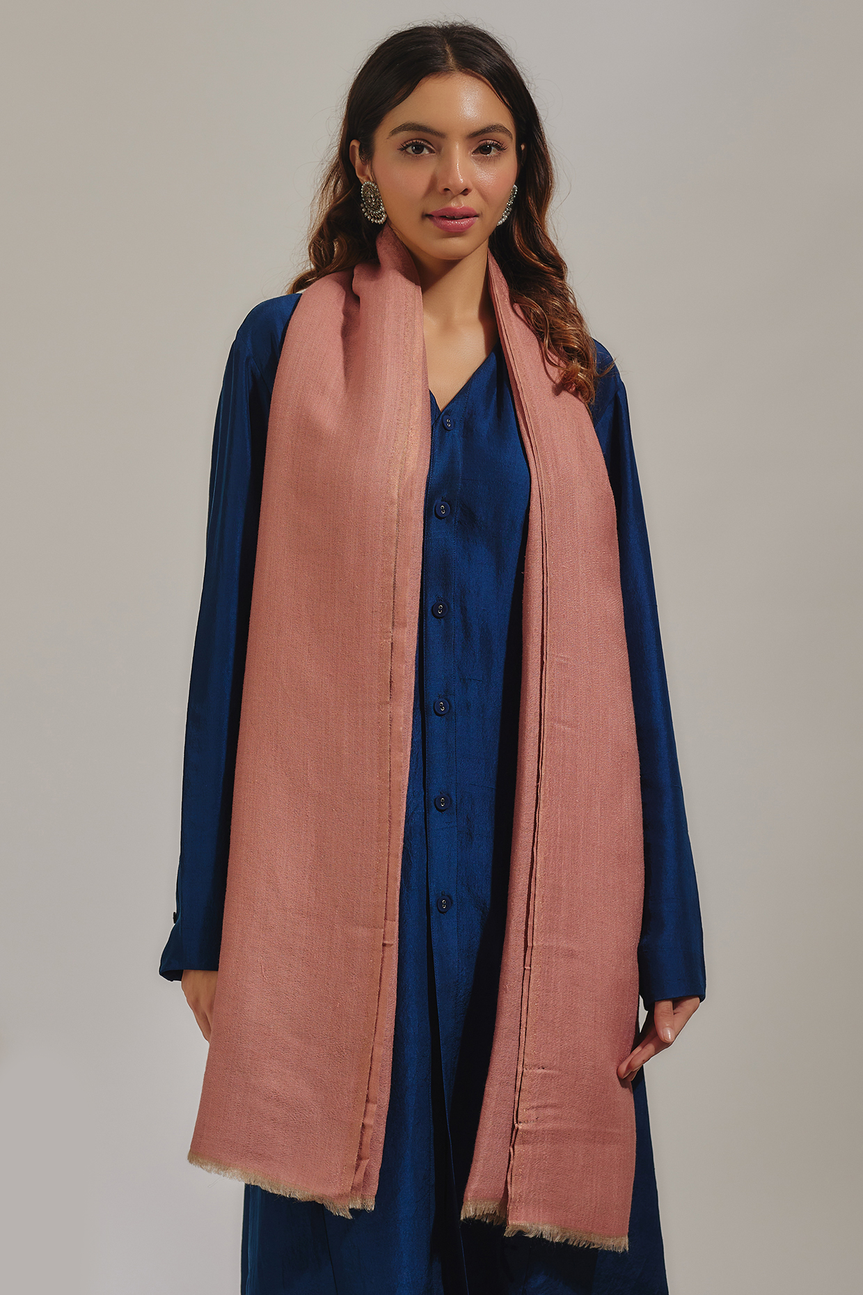 Peach Wool Zari Reverse Stole by Shaza at Pernia's Pop Up Shop