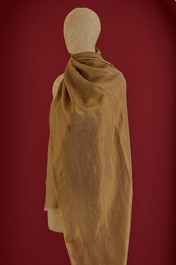 Golden Fine Count Wool Interwoven Zari Stole by Shaza at Pernia's Pop Up Shop