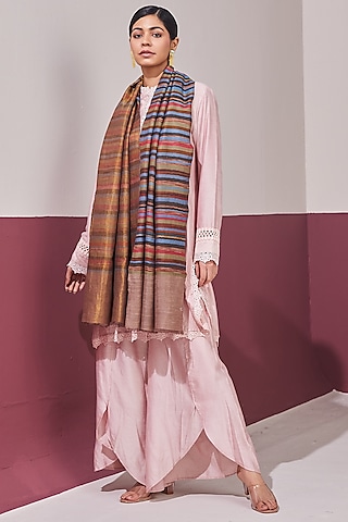 Multi-Colored Handloom Pashmina Ikat Stole by Shaza