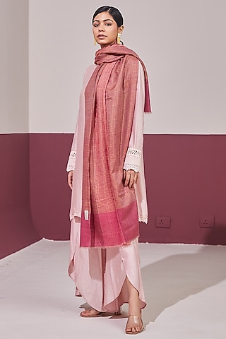 Magenta Wool Silk Blend Printed Stole by Shaza