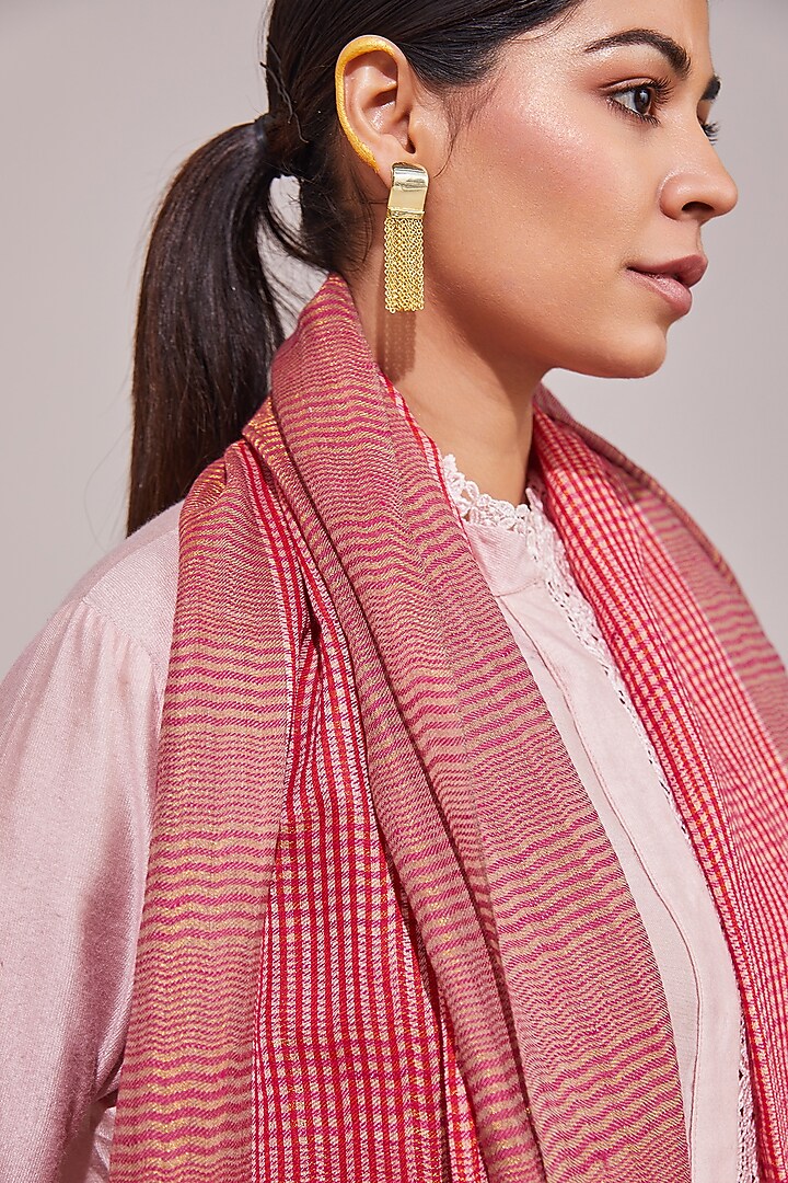 Magenta Wool Silk Blend Printed Stole by Shaza at Pernia's Pop Up Shop