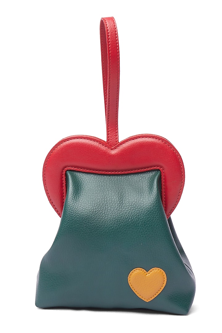 Forest Green & Cadmium Red Heart Bag by Siddhartha Bansal X Avocado