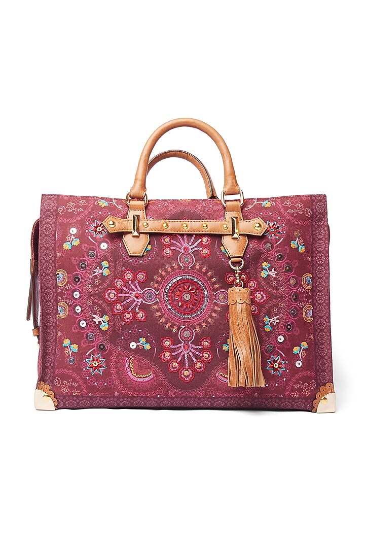 Dark Pink Embroidered Tote Bag by Siddhartha Bansal X Avocado