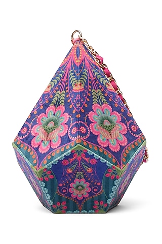 Blueberry Floral Printed Potli Bag by Siddhartha Bansal X Avocado