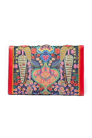 Blueberry Peacock Embroidered Trunk Bag by Siddhartha Bansal X Avocado