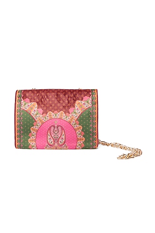 Blood Red & Leaf Green Paisley Embroidered Handbag by Siddhartha Bansal X Avocado