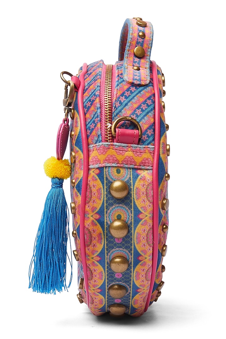 Aqua Blue Suede Velvet Circular Handbag by Siddhartha Bansal X Avocado at Pernia's Pop Up Shop