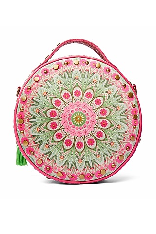 Light Grey Floral Printed Circular Handbag by Siddhartha Bansal X Avocado