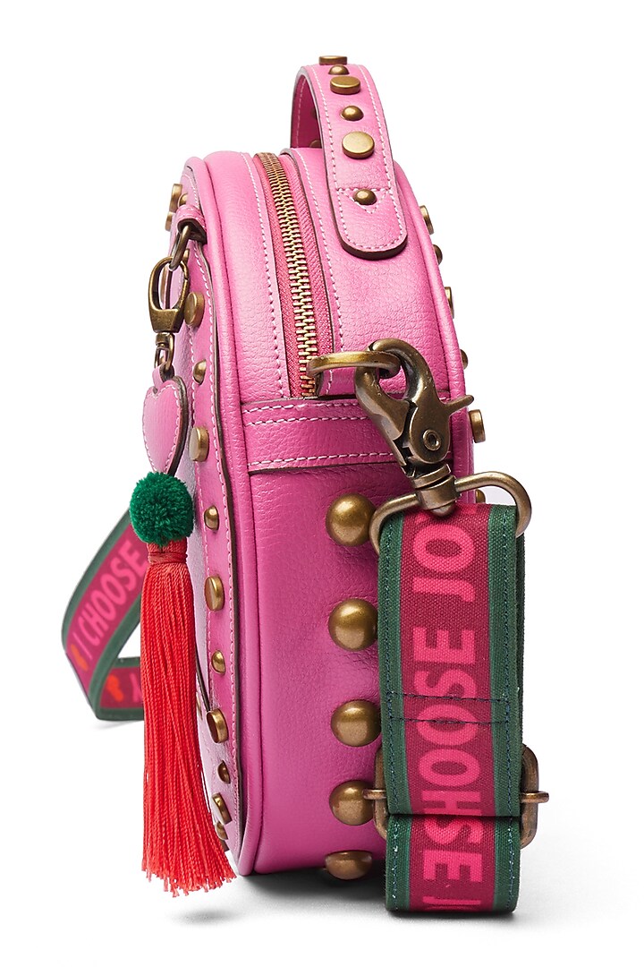 Baby Pink Faux Leather Circular Handbag by Siddhartha Bansal X Avocado at Pernia's Pop Up Shop