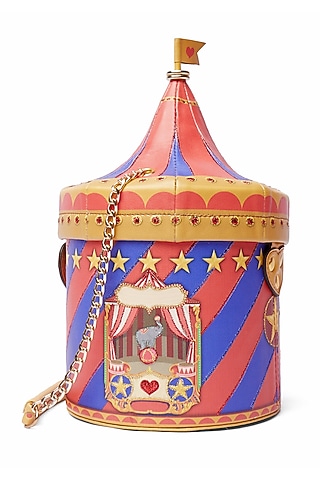 Fiery Red & Cobalt Blue Embroidered Circus Handbag by Siddhartha Bansal X Avocado