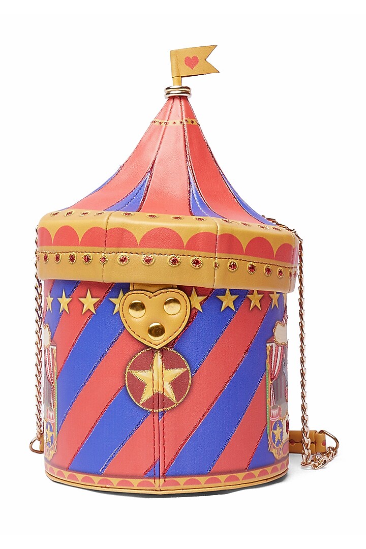 Fiery Red & Cobalt Blue Embroidered Circus Handbag by Siddhartha Bansal X Avocado at Pernia's Pop Up Shop
