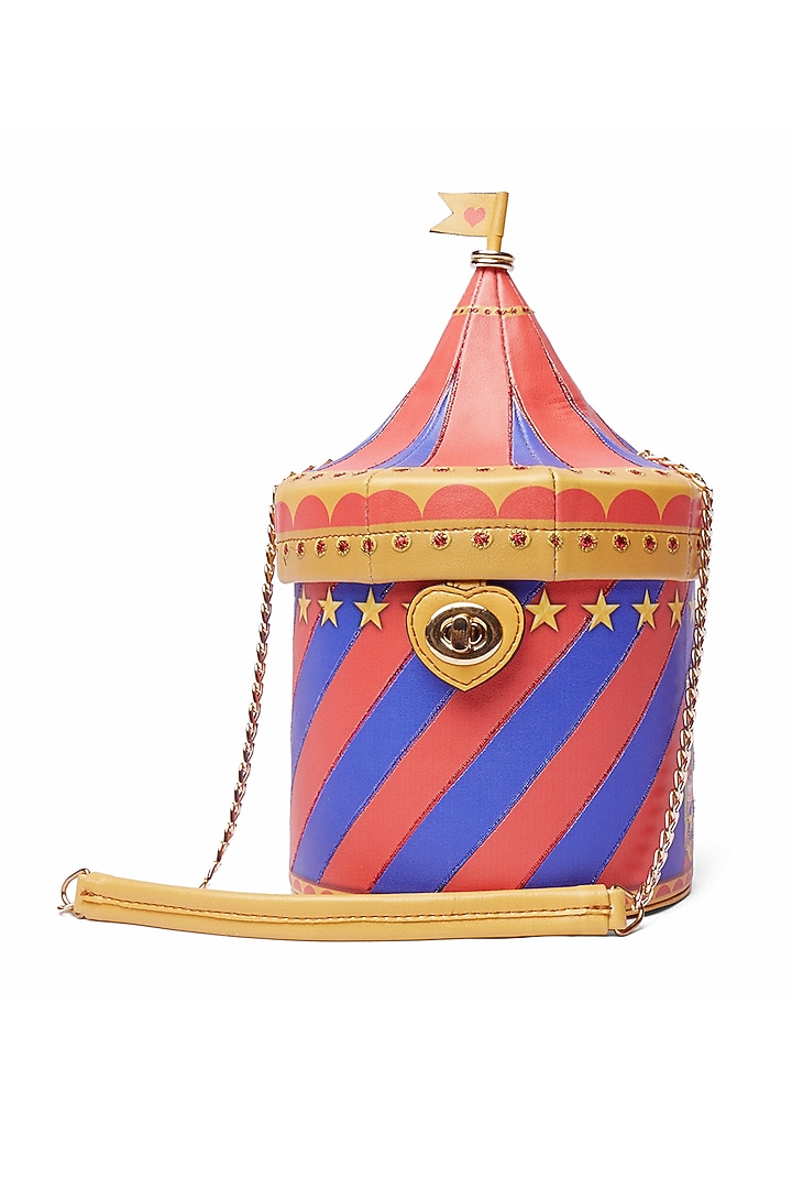 Fiery Red & Cobalt Blue Embroidered Circus Handbag by Siddhartha Bansal X Avocado at Pernia's Pop Up Shop