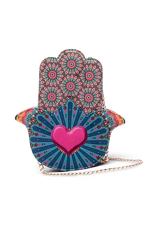 Pastel Blue Suede Velvet Hamsa Handbag by Siddhartha Bansal X Avocado
