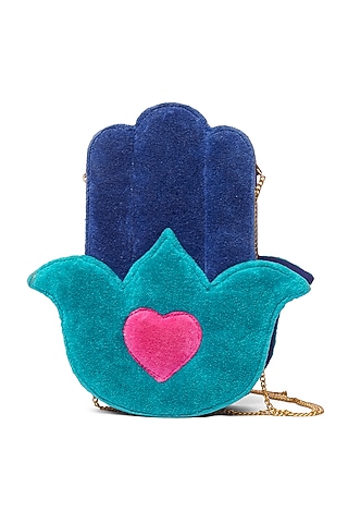 Aqua Blue & Cobalt Blue Hamsa Handbag by Siddhartha Bansal X Avocado