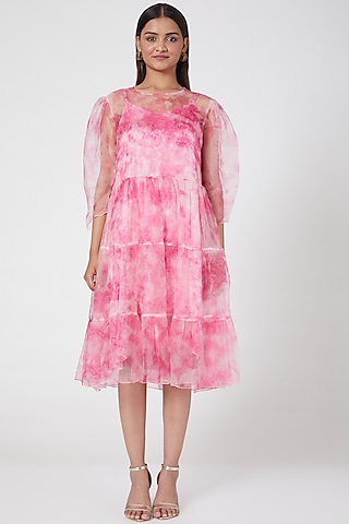 Pink Tie-Dye Printed Dress by SIDDHARTHA BANSAL