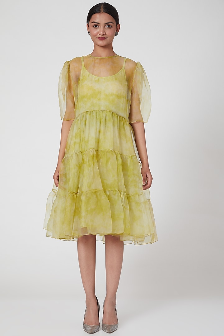 Lime Yellow Printed Dress by SIDDHARTHA BANSAL