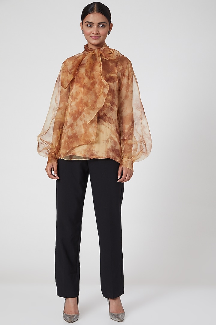 Brown Tie-Dye Printed Top by SIDDHARTHA BANSAL at Pernia's Pop Up Shop
