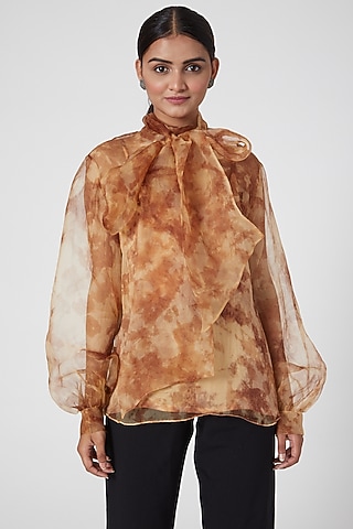 Brown Tie-Dye Printed Top by SIDDHARTHA BANSAL