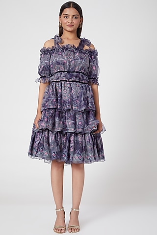 Grey Marble Printed Dress by SIDDHARTHA BANSAL