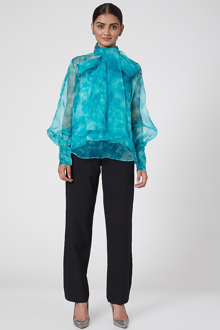 Aqua Blue Printed Top by SIDDHARTHA BANSAL at Pernia's Pop Up Shop