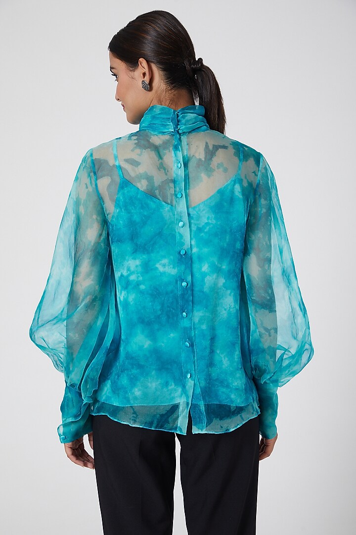 Aqua Blue Printed Top by SIDDHARTHA BANSAL at Pernia's Pop Up Shop