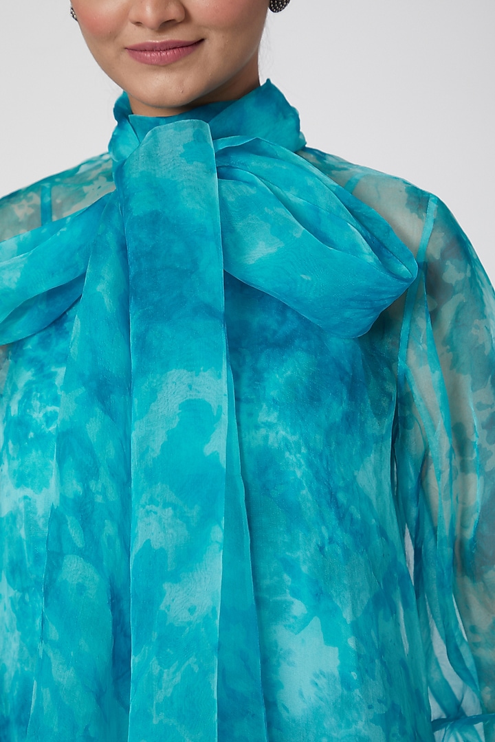 Aqua Blue Printed Top by SIDDHARTHA BANSAL at Pernia's Pop Up Shop