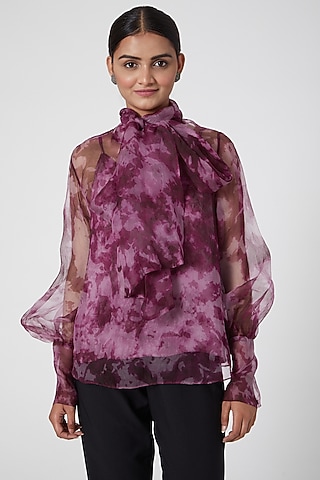 Burgundy Printed Top by SIDDHARTHA BANSAL