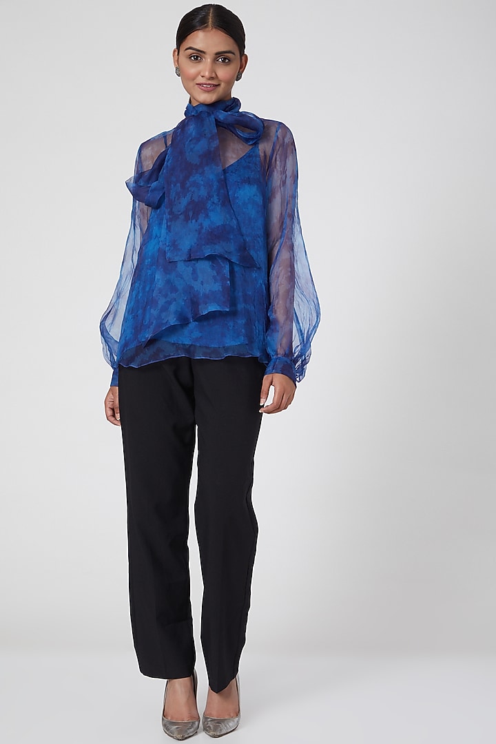 Blue Tie-Dye Printed Top by SIDDHARTHA BANSAL at Pernia's Pop Up Shop