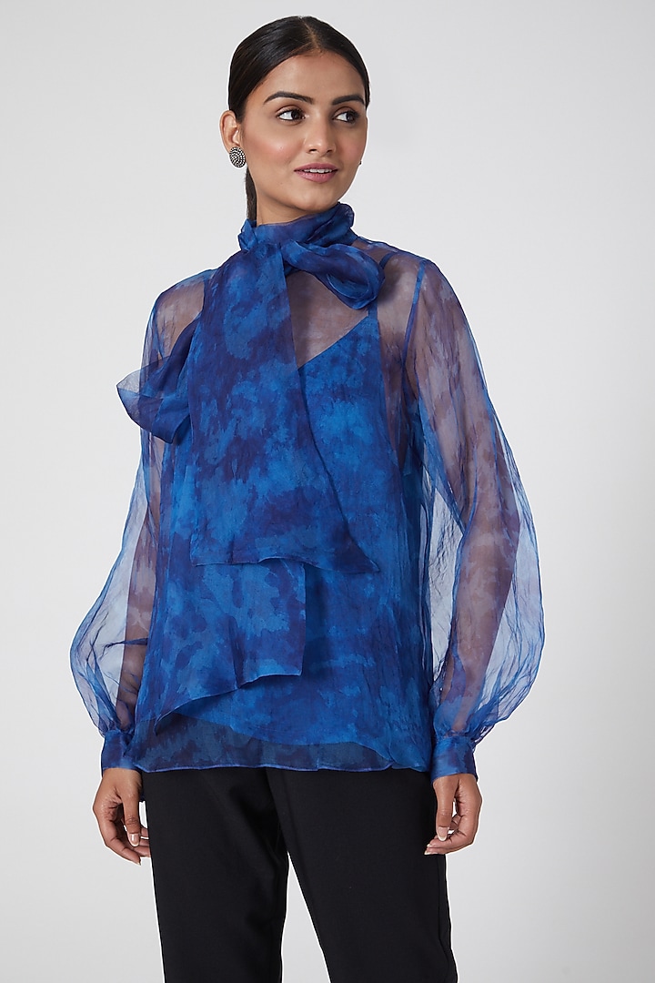 Blue Tie-Dye Printed Top by SIDDHARTHA BANSAL at Pernia's Pop Up Shop