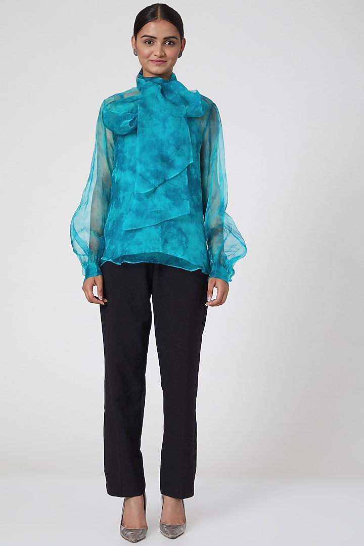 Turquoise Tie-Dye Printed Top by SIDDHARTHA BANSAL at Pernia's Pop Up Shop