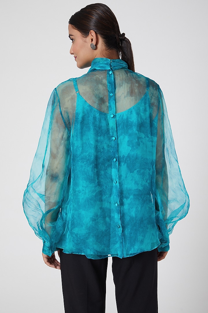 Turquoise Tie-Dye Printed Top by SIDDHARTHA BANSAL at Pernia's Pop Up Shop