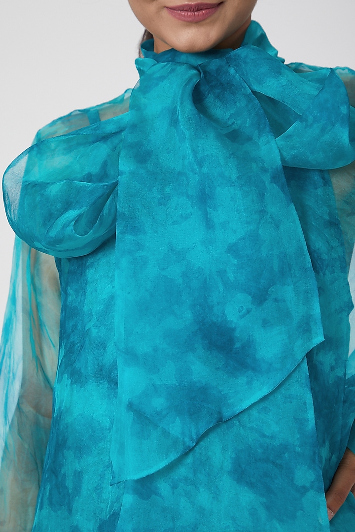 Turquoise Tie-Dye Printed Top by SIDDHARTHA BANSAL at Pernia's Pop Up Shop