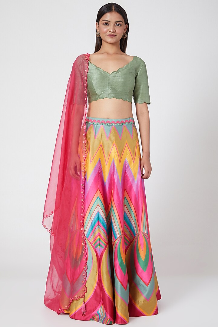 Multi Colored Embroidered Skirt Set by SIDDHARTHA BANSAL