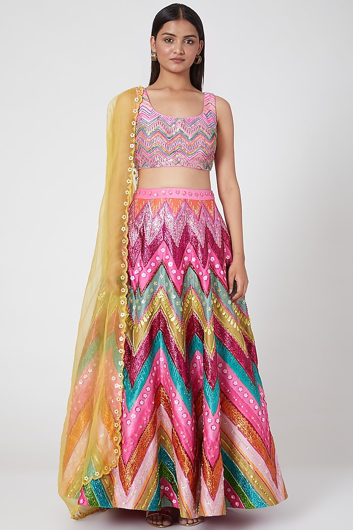 Multi Colored Embroidered Wedding Lehenga Set by SIDDHARTHA BANSAL at Pernia's Pop Up Shop