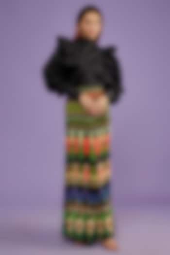 Black Moss Crepe & Cotton Poplin Digital Printed Skirt Set by SIDDHARTHA BANSAL