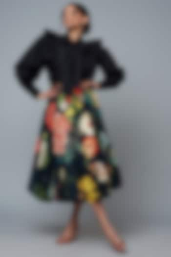 Black Cotton & Moss Crepe Digital Printed Skirt Set by SIDDHARTHA BANSAL at Pernia's Pop Up Shop