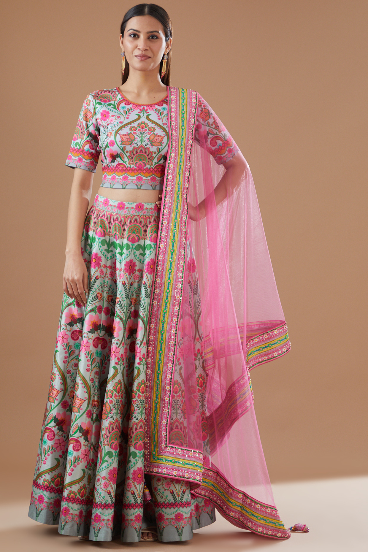 Grey Dupion & Net Embroidered Wedding Lehenga Set by SIDDHARTHA BANSAL at Pernia's Pop Up Shop