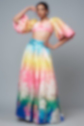 Multi-Colored Silk Taffeta Digital Printed Skirt Set by SIDDHARTHA BANSAL