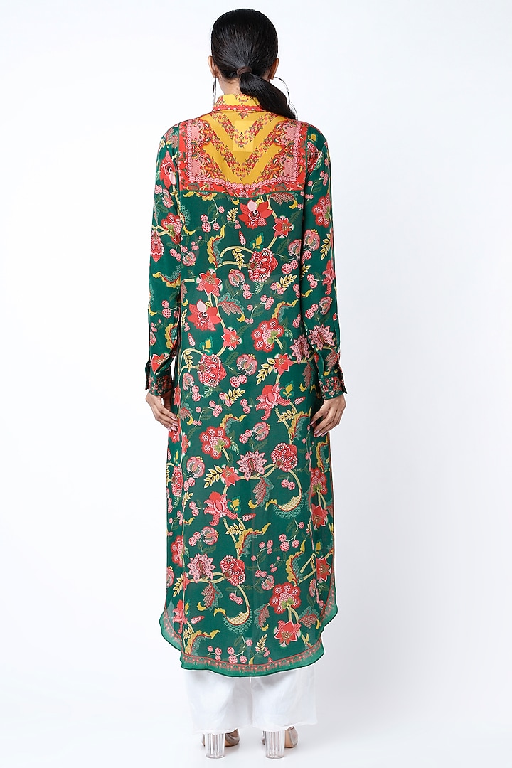 Green & Mustard Crepe Shirt Tunic by SIDDHARTHA BANSAL at Pernia's Pop Up Shop