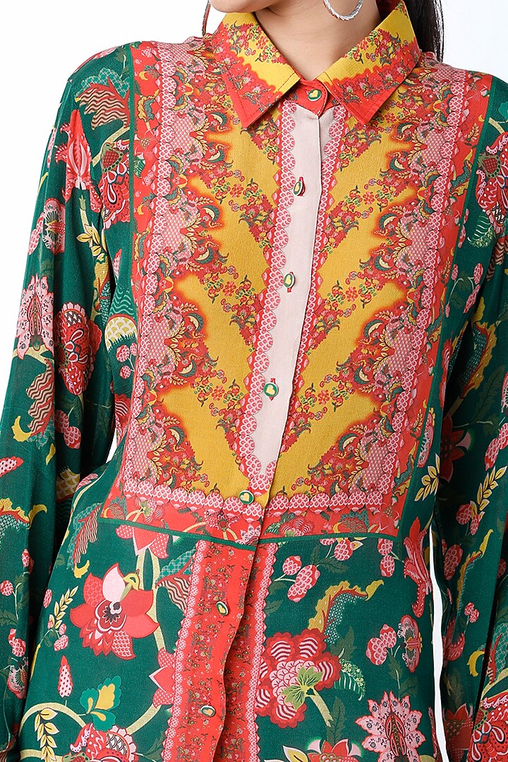 Green & Mustard Crepe Shirt Tunic by SIDDHARTHA BANSAL at Pernia's Pop Up Shop