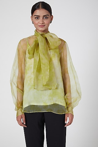 Green Tie-Dye Printed Top by SIDDHARTHA BANSAL