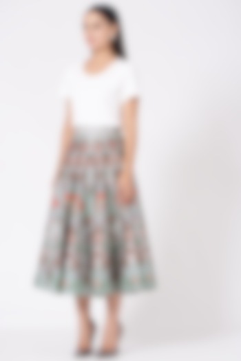Grey Digital Printed Skirt by SIDDHARTHA BANSAL
