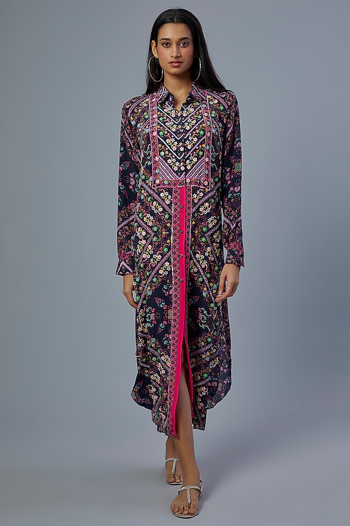 Blue & Pink Digital Printed Dress by SIDDHARTHA BANSAL