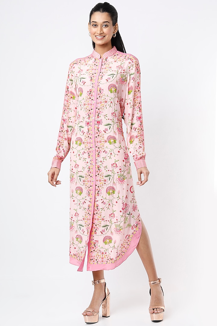 Blush Pink Digital Printed Shirt Dress by SIDDHARTHA BANSAL